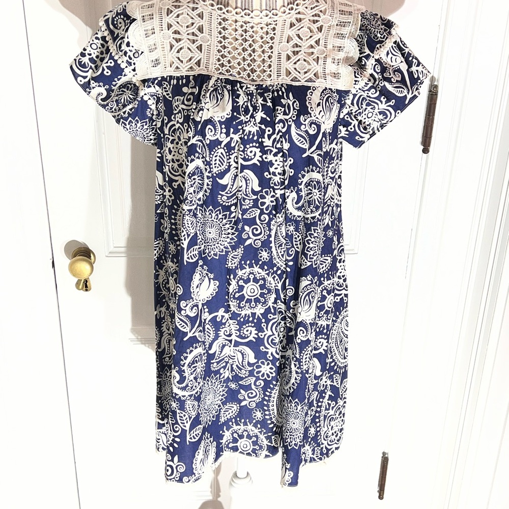 Umgee navy paisley lace dress NWT ruffle medium women’s D341